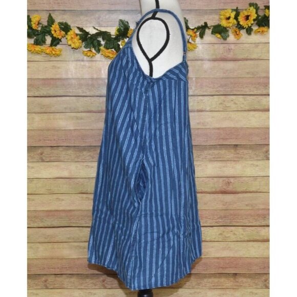 Wrangler Retro Women's L Striped Denim Sleeveless Button-Down Mini Dress Pockets - Picture 5 of 10
